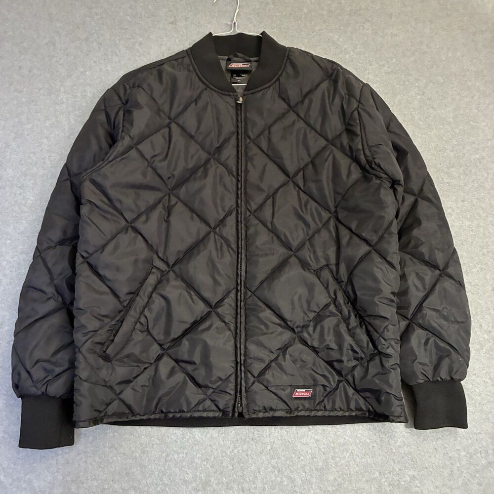 Dickies Quilted Bomber Jacket Mens Medium Black Workwear Full Zip Coat